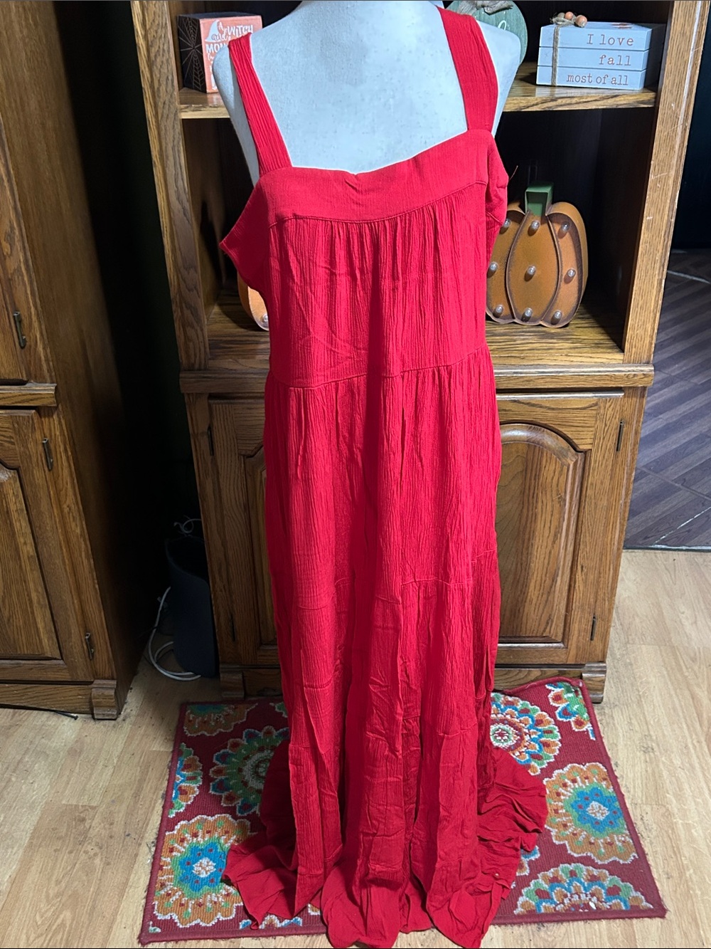 Knox Rose Red Maxi Dress with Wide Straps Size Large NWT